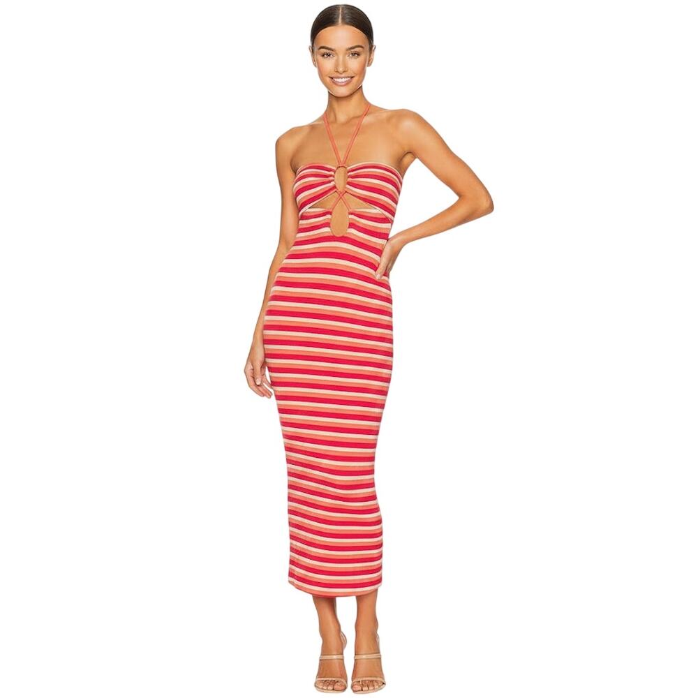 L*Space Ellery Striped Rib Dress Red Adjustable Strap Cutout Women Medium NWT